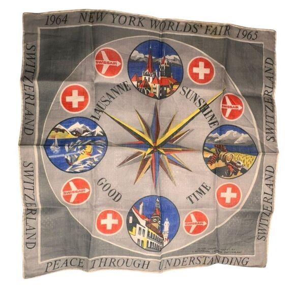 1964/65 Swiss Air New York Worlds Fair Commemorative Handkerchief. Vintage - Picture 6 of 6